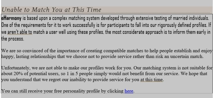 a photo of screenshot from eHarmony 