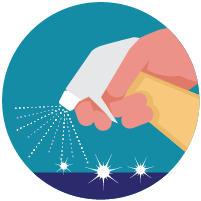 an image of a hand holding a spray bottle showering a surface