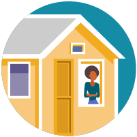 An image of woman standing at a window in the house